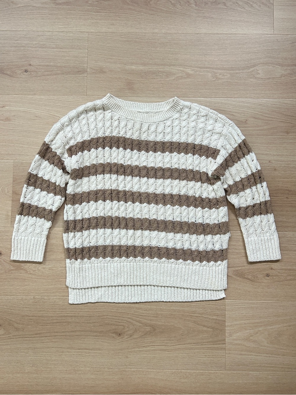 Anthropologie Pilcro Longline Stitch Sweater in Cream and Brown Size LP